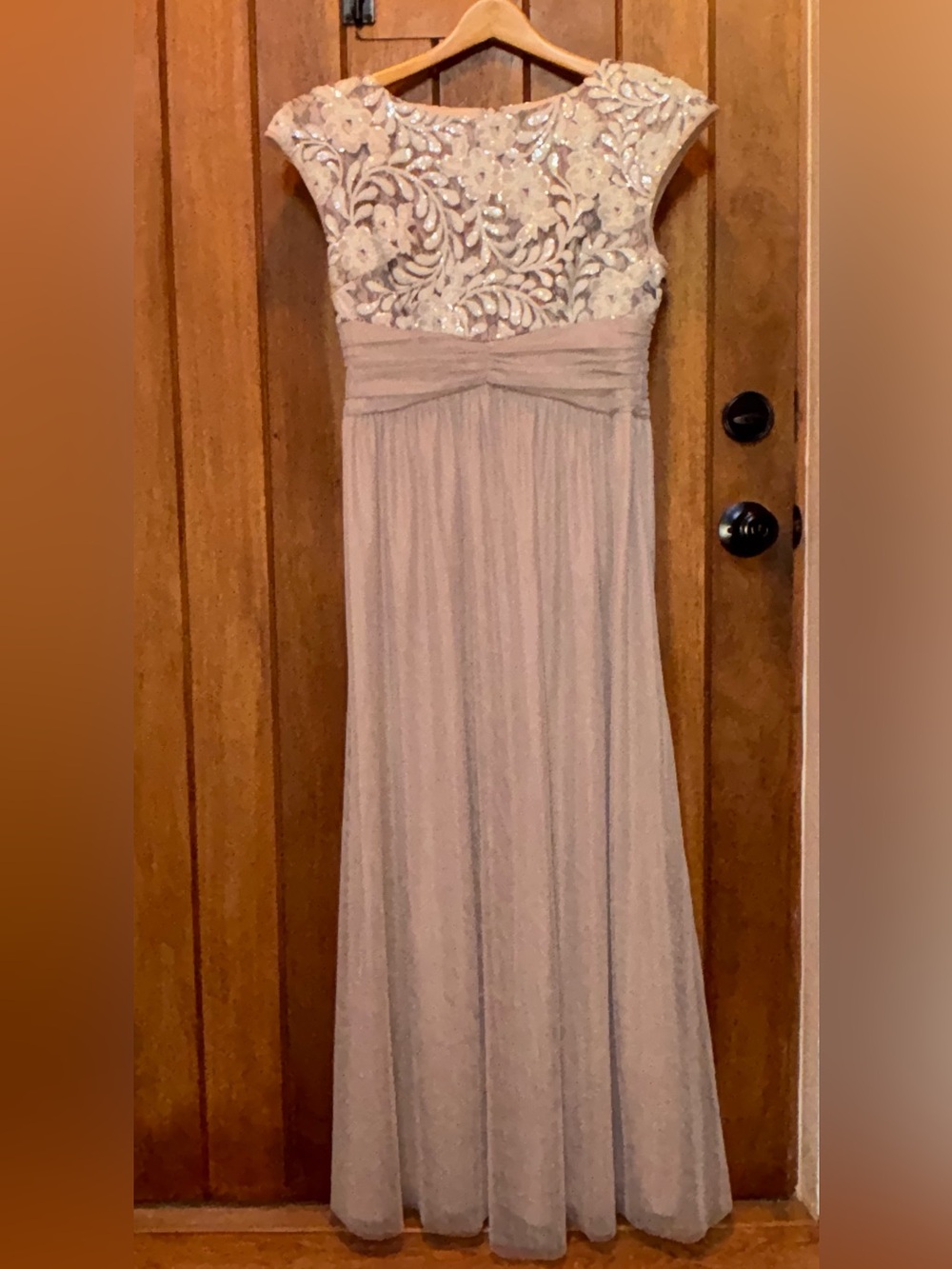 Brianna Elegant Blush Evening Gown with Sequin Bodice